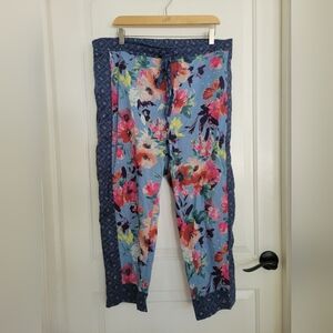 Sundance Leia Pull On Printed Blue  Floral Pants Sz Large Petite LP